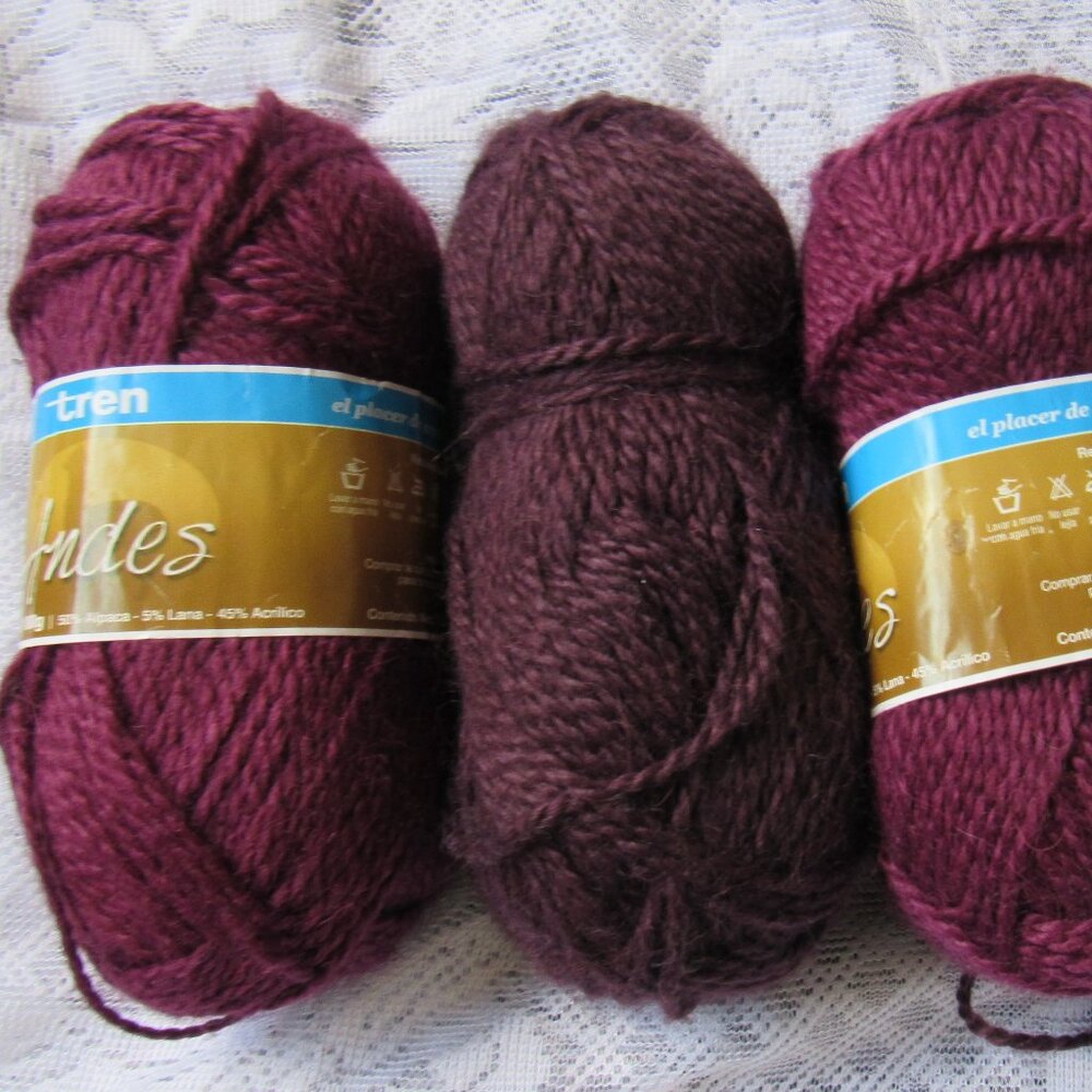 Lot 3+ sks Tren Andes yarn, 100g each,40% alpaca, made in Peru